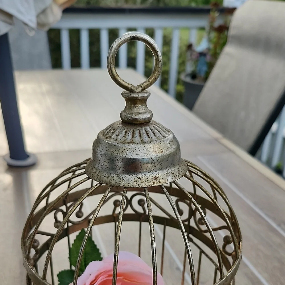 Vintage Gold Birdcage with Pink Roses